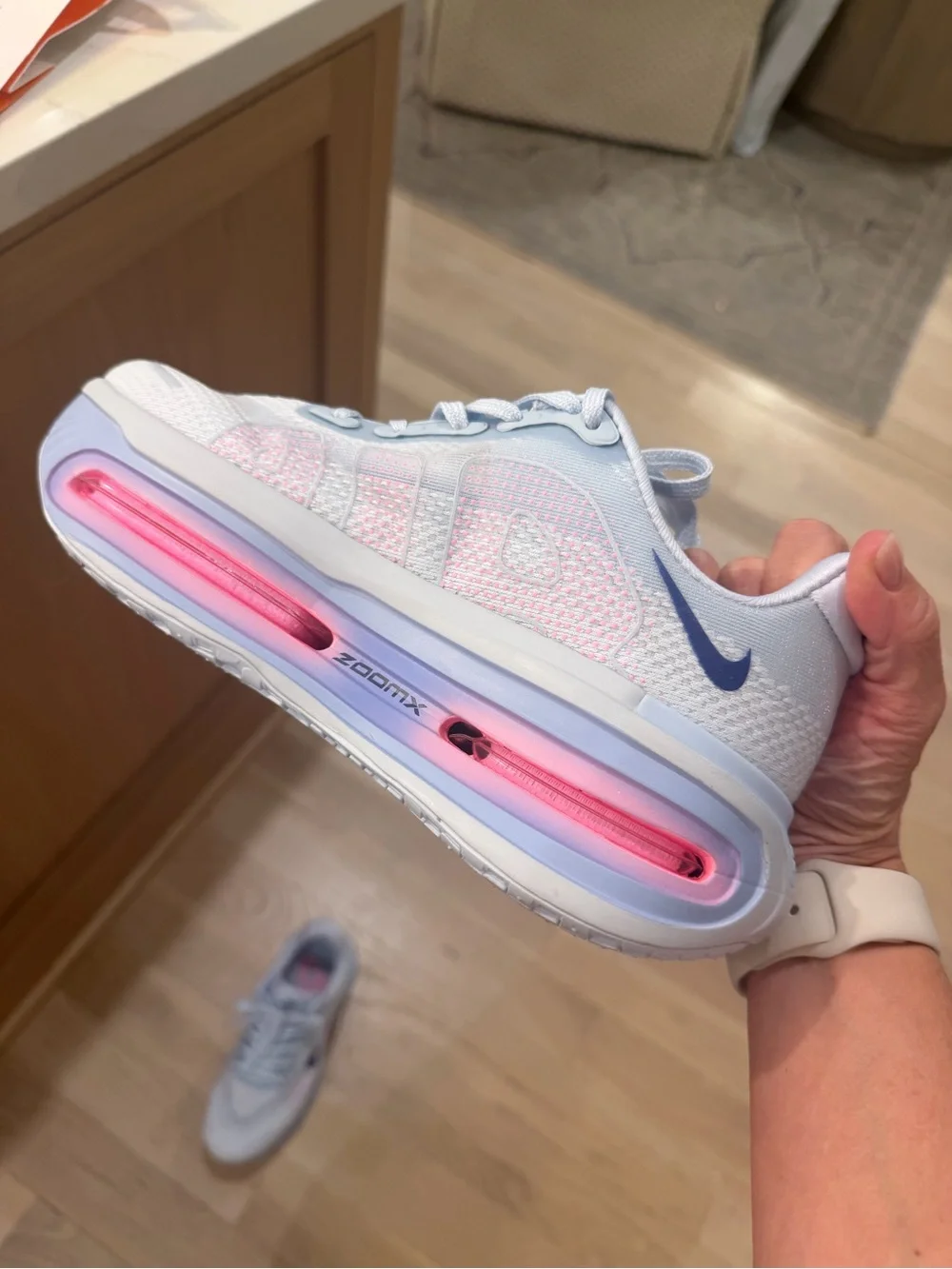 Nike Vomero Premium Air Max Lightweight Running Shoes — White with Pink Accent